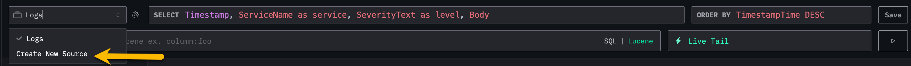 Создать Новый Источник в HyperDX